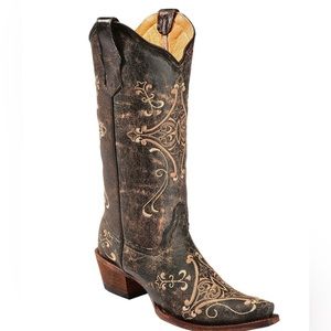CORRAL BOOTS - ANDREA BOOTS - Circle G Crackle Tan Embroidered Cowgirl Boots